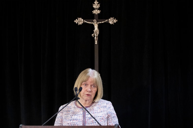 Image: Judge Barbara Jones speaks at a news conference on sexual abuse within the New York archdiocese on Sept. 30, 2019.
