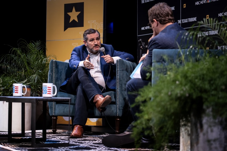 Image: Sen. Ted Cruz, R-Texas, answers a question from Chris Hayes during a panel at The Texas Tribune Festival on Sept. 28, 2019.