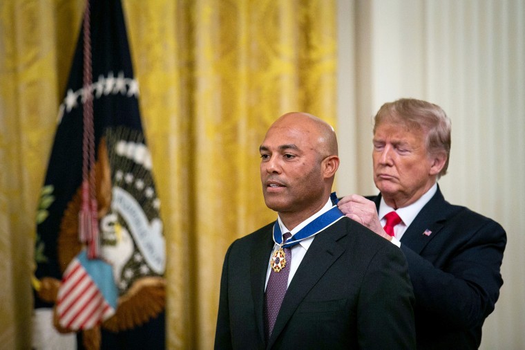 Image: U.S. President Donald Trump presents the Medal of Freedom to former New York Yankees pitcher Mariano Rivera