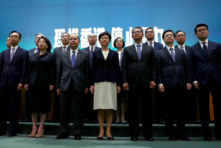 Image: Hong Kong Chief Executive Carrie Lam attends a news conference in Hong Kong