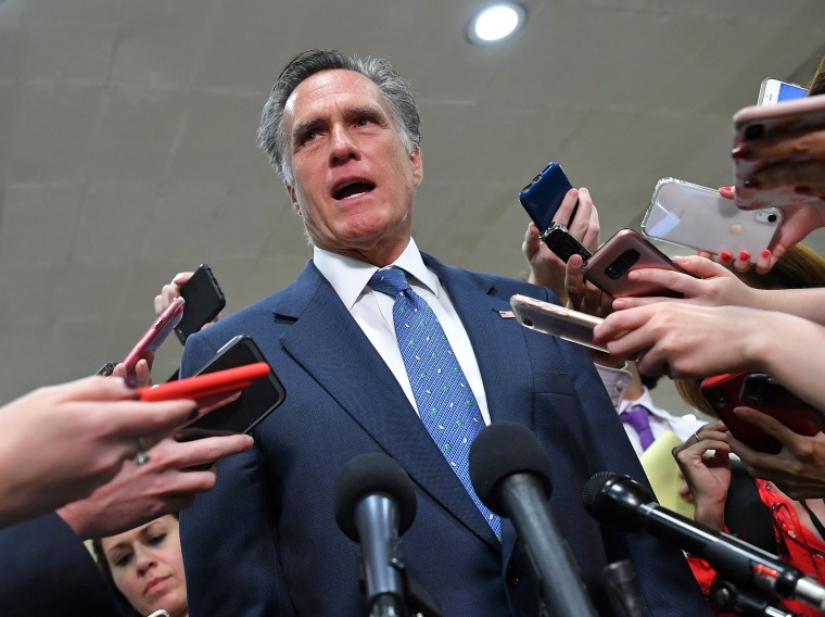 Sen. Mitt Romney speaks to the media in Washington on May 21, 2019.