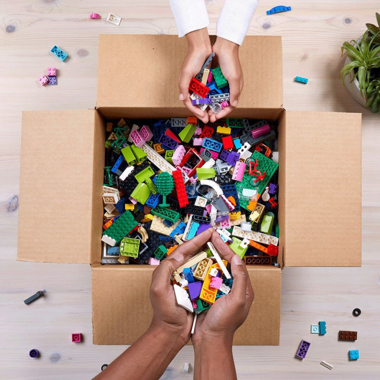 Donating used Legos is simple: Find a box to put them in, print the label and ship it for free.