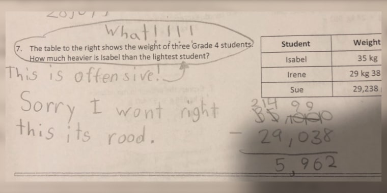 Math question given to student