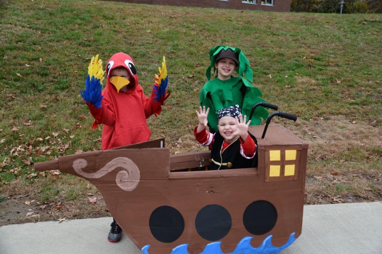 Sam's first wheelchair-friendly costume at age 4 was a pirate in a pirate ship. It was the first time, his mom said, that his classmates were jealous of him. He loved the positive attention.