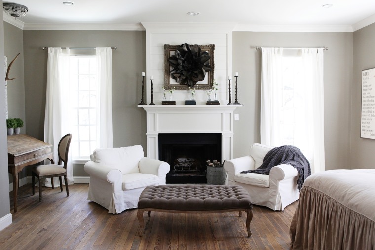 Before the refresh, the master bedroom's fireplace was a crisp white.