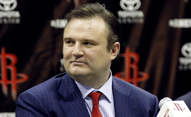 Image: Houston Rockets general manager Daryl Morey at a press conference in Texas in 2013.