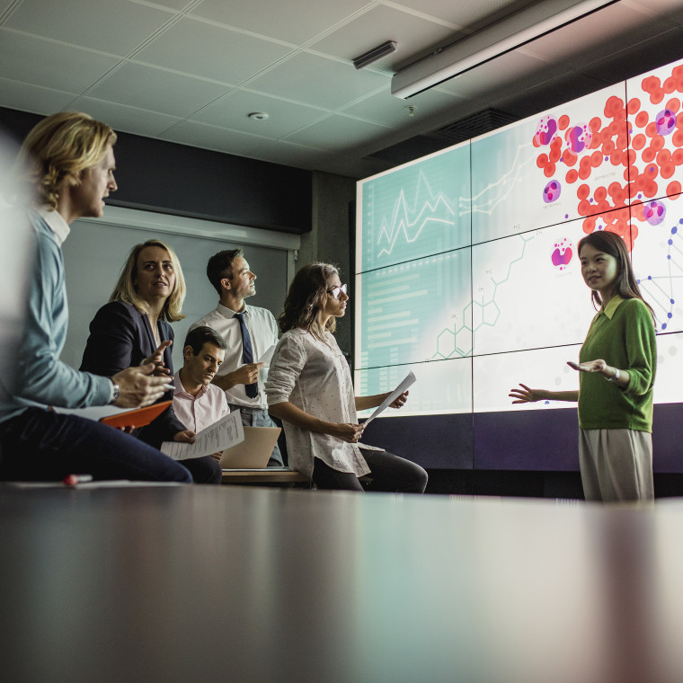 Meeting in Front of a Large Display Screen