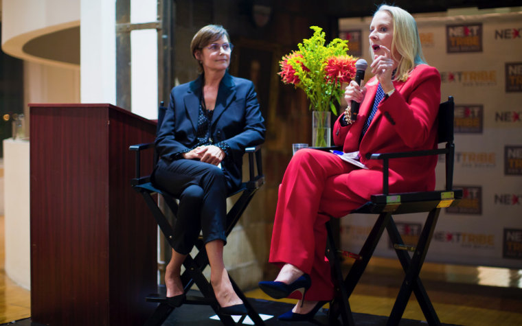 Actress Carey Lowell and journalist Linda Wells speak at a NextTribe event in New York City last Wednesday.