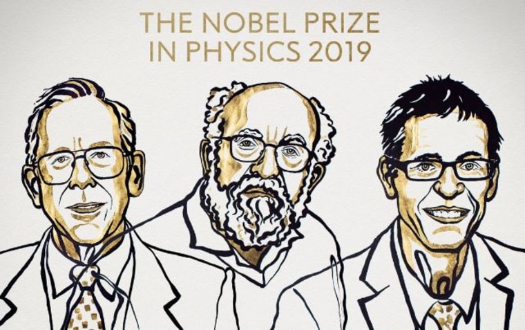 Image: Canadian-American James Peebles, Swiss scientists Michel Mayor and Didier Queloz, winners of the 2019 Nobel Prize in Physics