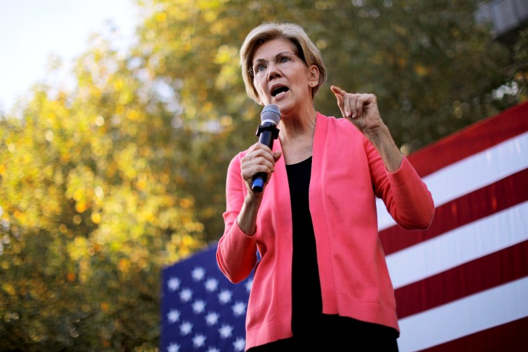 Image: Sen. Elizabeth Warren, D-Mass., speaks at a campaign rally in Keene, N.H., on Sept. 25, 2019.