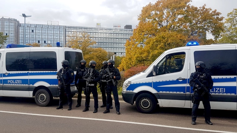 Image: Police secure the area after a shooting in the Germany city of Halle on Oct. 9, 2019.