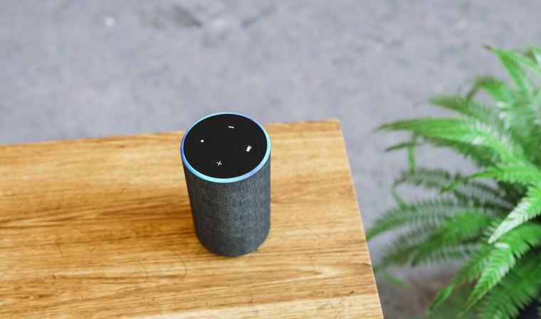 Image; Amazon Alexa Smart Speaker, High Angle View Of Smart Speaker On Table