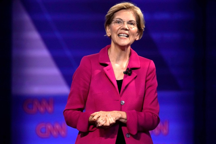 Image: Democratic 2020 U.S. presidential candidate Senator Elizabeth Warren (D-MA) reacts in a televised townhall on CNN dedicated to LGBTQ issues in Los Angeles, California