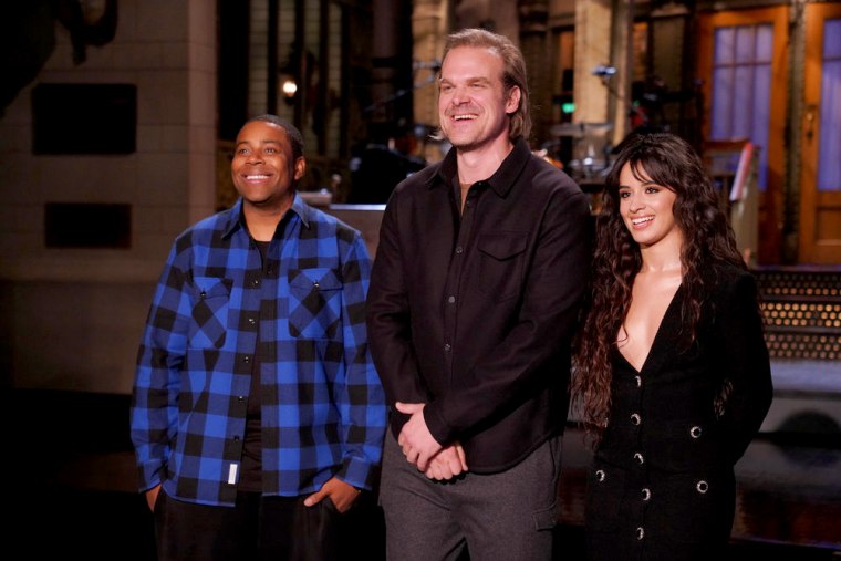Image: Kenan Thompson, David Harbour and Camila Cabello during a promo in Studio 8H on Oct. 11, 2019.