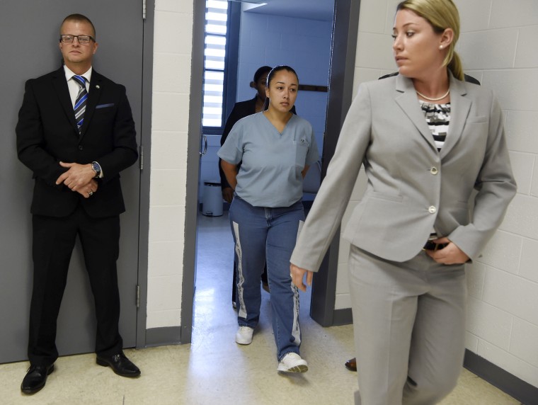 Cyntoia Brown enters her clemency hearing on May 23, 2018 at the Tennessee Prison for Women in Nashville.