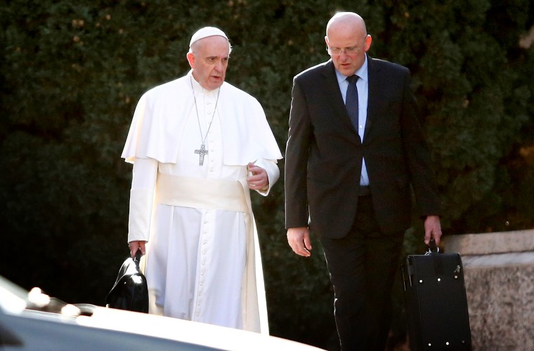 Image: Pope Francis walks with head of security Domenico Giani near Rome on March 5, 2017.