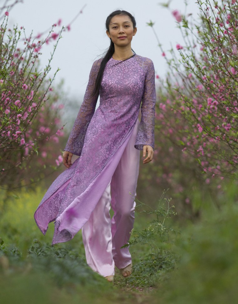 A Vietnamese woman Hoang Thu Huong wearing Vietnamese