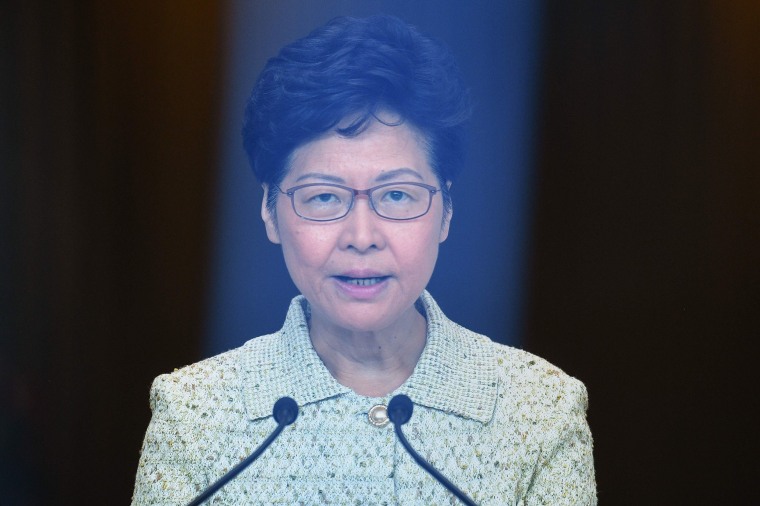 Image: Hong Kong Chief Executive Carrie Lam takes part in her weekly press conference in Hong Kong