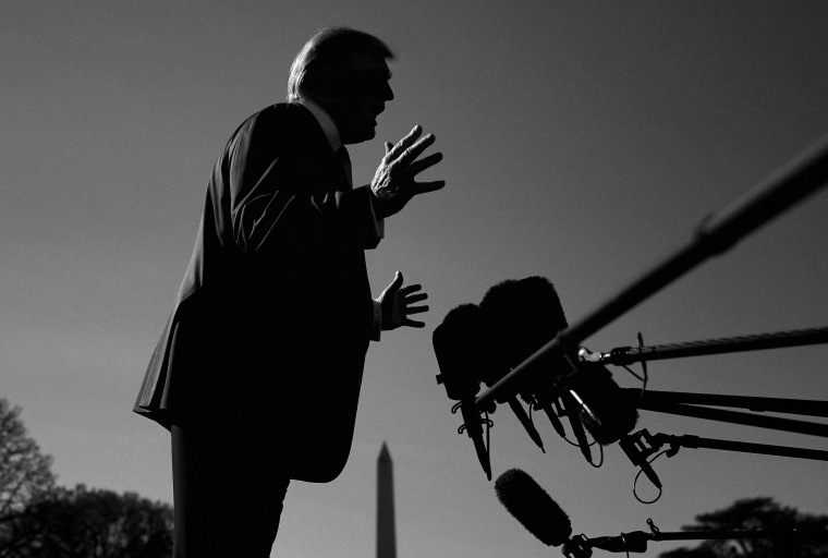 Image: President Donald Trump speaks to the media on the South Lawn of the White House on April 10, 2019.