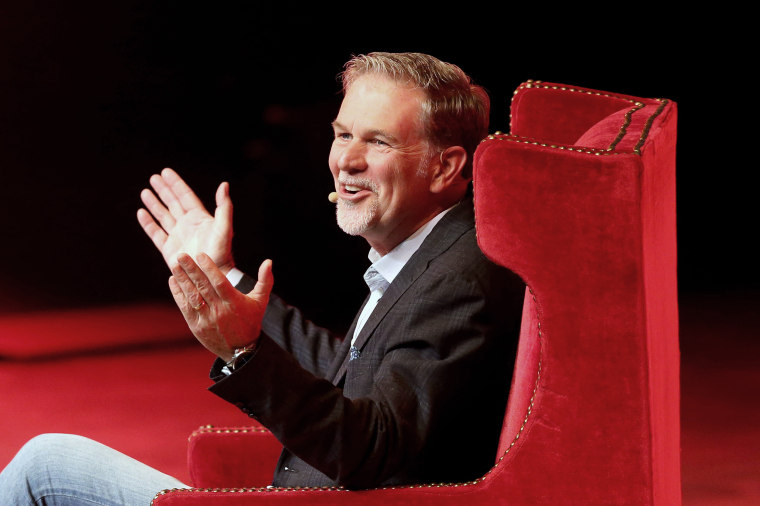 Image: FILE PHOTO: Reed Hastings, co-founder and CEO of Netflix, gestures during an event in Mexico