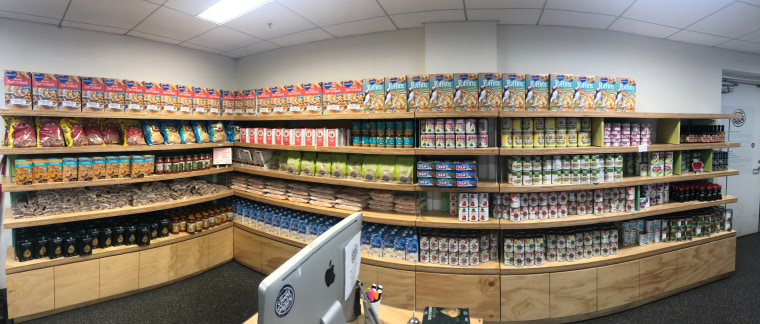 Shelves inside the UC Berkeley Food Pantry.