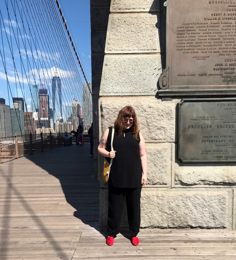 Erika Owen on the Brooklyn Bridge in New York City