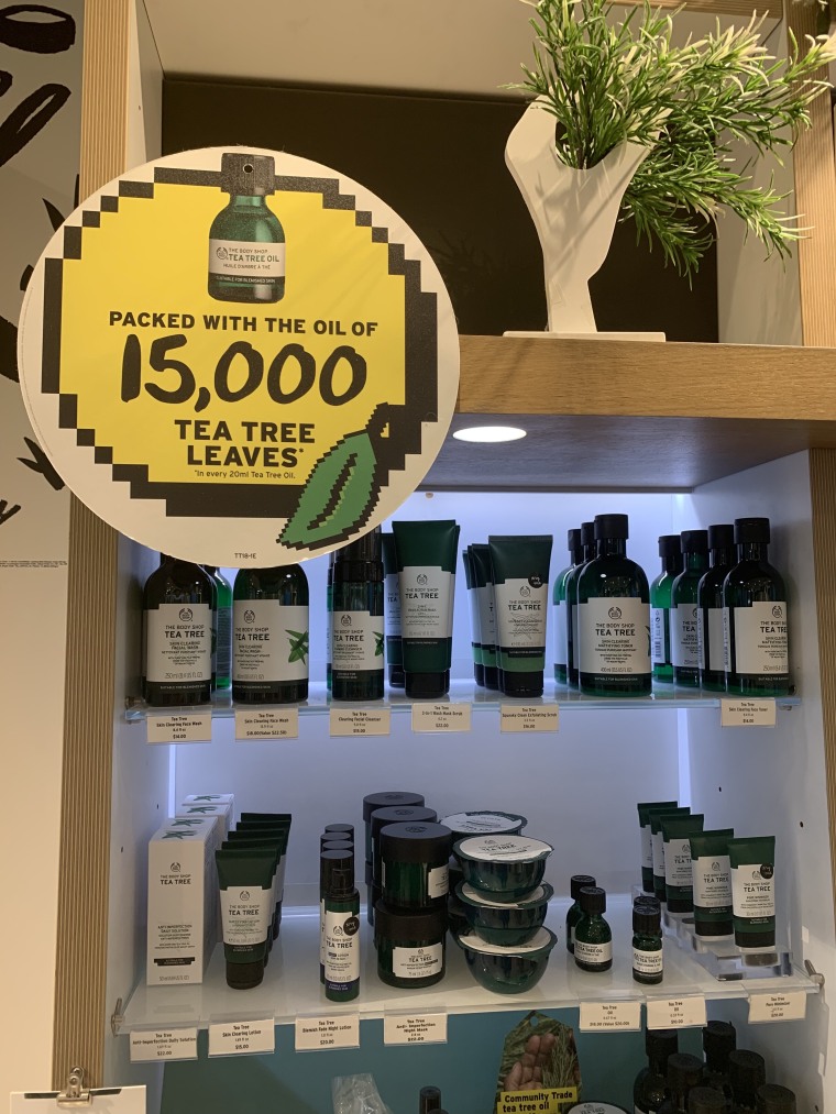 The tea tree oil section in The Body Shop in Detroit's airport