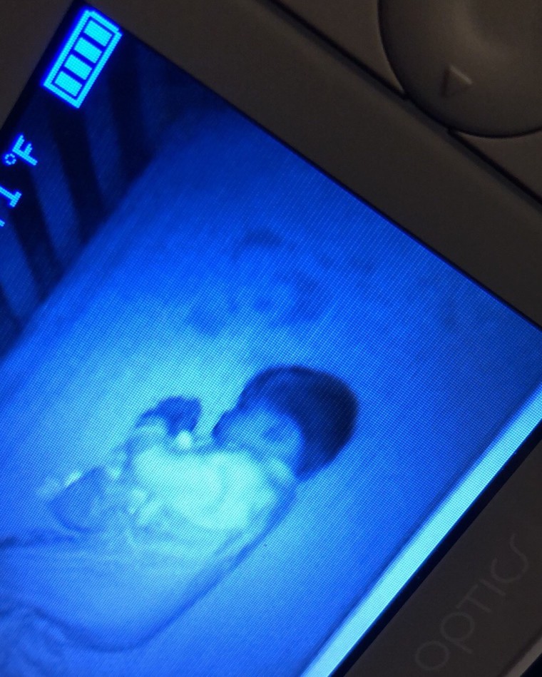 When Cibuls would enter Lincoln's room to check on him, she could not see the image of the baby on the crib sheet. When she'd return to the baby monitor, it would reappear.