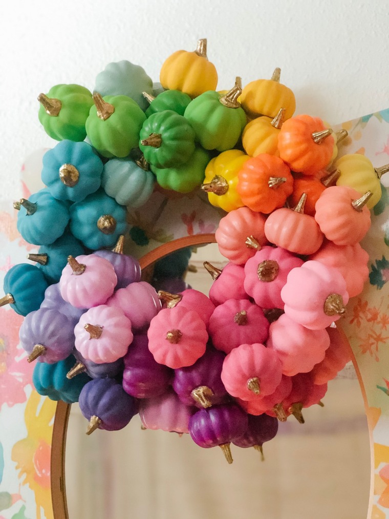 DIY Rainbow Pumpkin Wreath