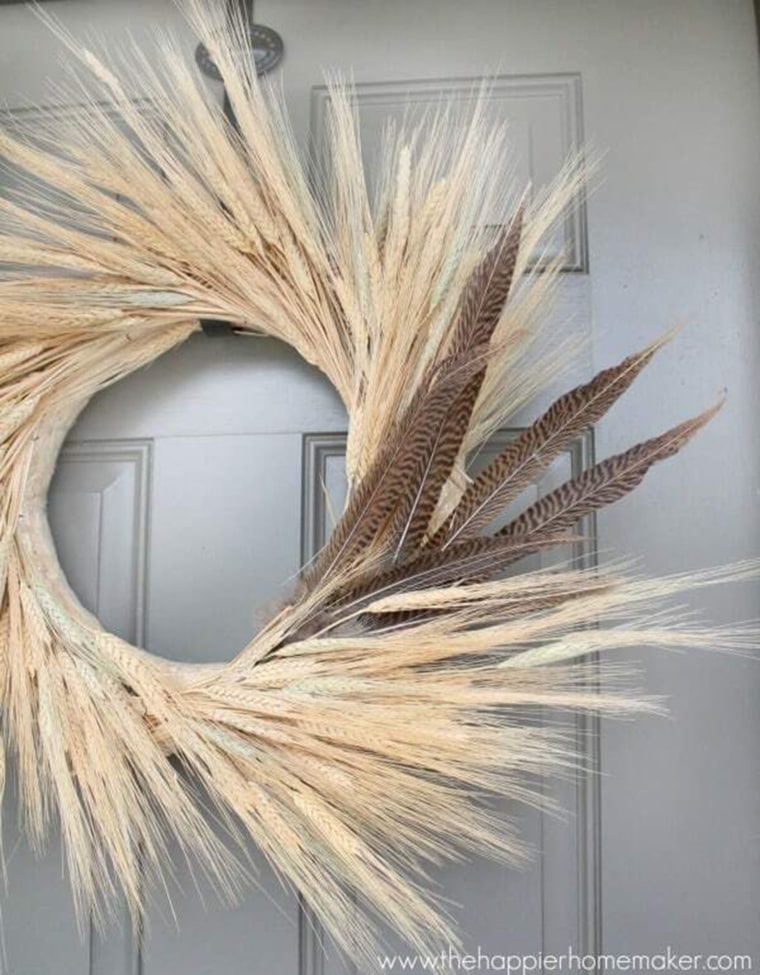 DIY Autumn Wheat and Pheasant Feather Wreath