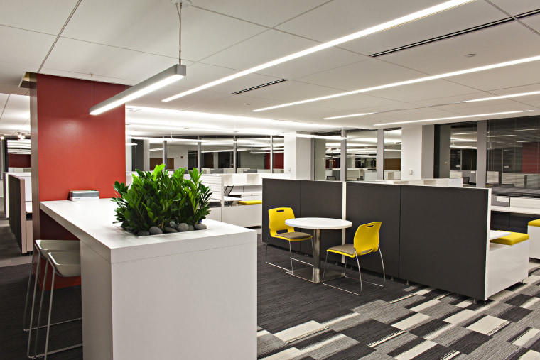 A hybrid workspace — one with a mix of cubicles and collaborative space — at the Redbox headquarters in Chicago