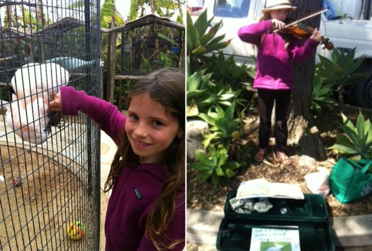 One of Olivia's first acts of charity involved playing her violin at the farmers market to raise money for the Santa Barbara Bird Sanctuary when she was 8 years old.