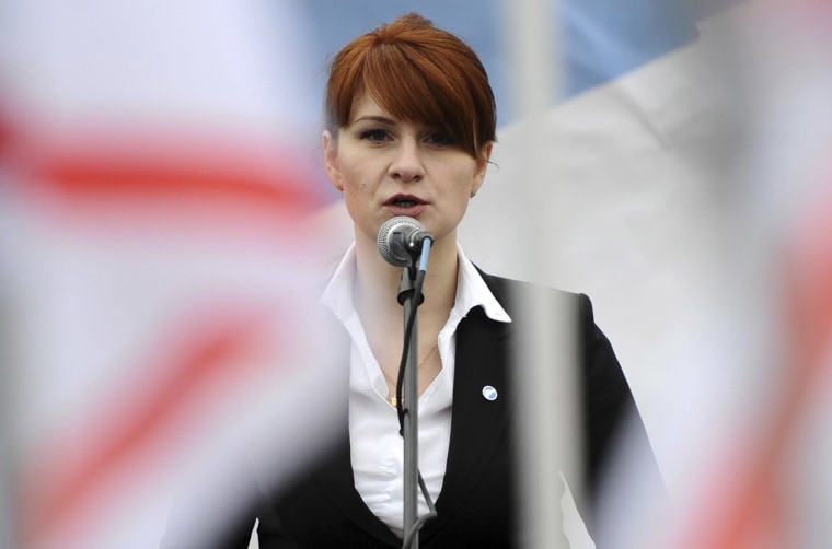 Image: Mariia Butina speaks to a crowd in Moscow in 2013