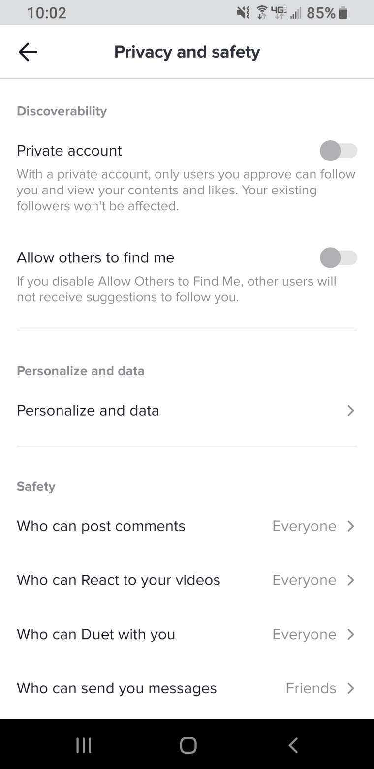 From within the TikTok app, you can control how your child interacts with others. 