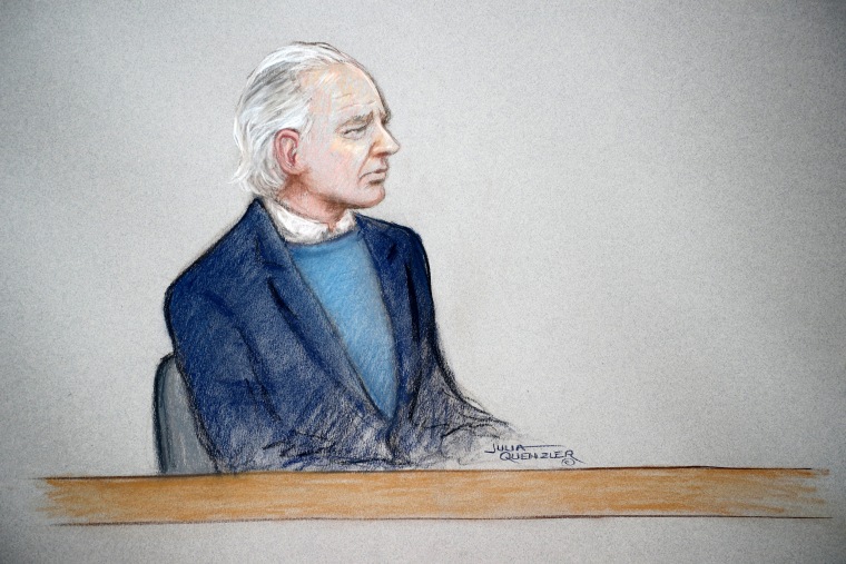Image: Julian Assange in a courtroom sketch during a case management hearing at Westminster Magistrates Court in London on Oct. 21, 2019.