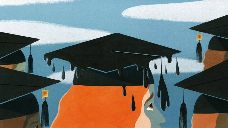 Illustration of oil dripping off a graduation cap.