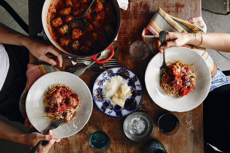 Cookbook author Julia Turshen says \"adding ricotta cheese rather than breadcrumbs and eggs gives these meatballs tons of moisture and makes them nearly impossible to mess up.\"