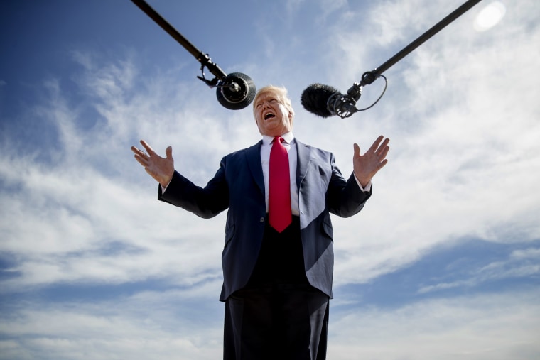 Image: President Donald Trump speaks to the media at Naval Air Station Joint Reverse Base in Fort Worth, Texas, on Oct. 17, 2019.