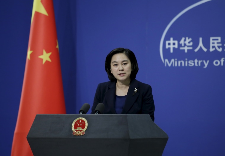 Image: Hua Chunying, spokeswoman of China's Foreign Ministry, speaks at a regular news conference in Beijing