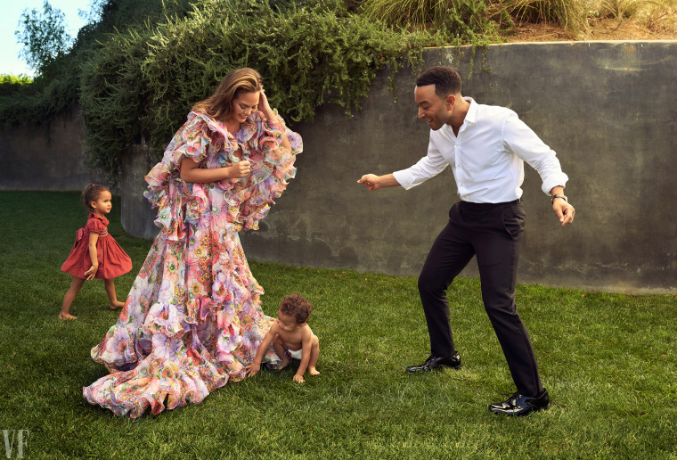 Chrissy Teigen, 33, and John Legend, 40, frolic with their kids in Vanity Fair.