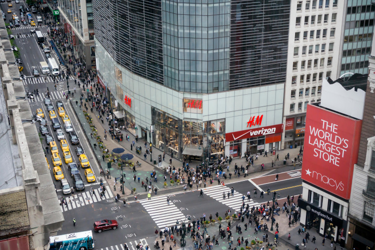 Macy's, H&amp;M and the busy Herald Square in New York on Tuesday, May 17, 2016.  ((C) Richard B. Levine)