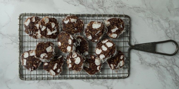 A no-bake cookie roll with chocolate, coconut and dried fruit or marshmallows is the perfect dessert to keep on-hand in the freezer.