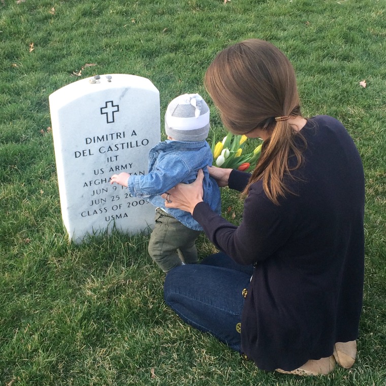 Katie Vail spends time at her first husband's grave with her son, Jack Vail.