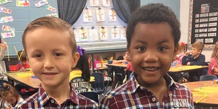 Myles (left) and Tanner (right) decided to dress up together for their school's Twin Day. 