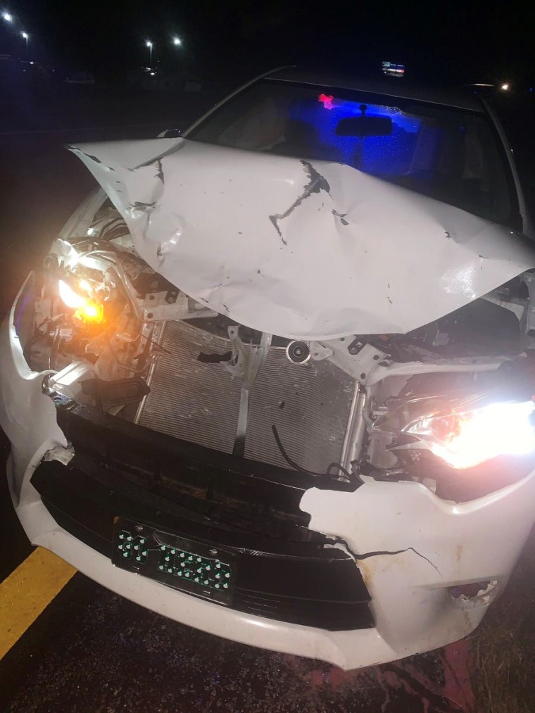 Sidney Wolfe's damaged car on an Ohio interstate.