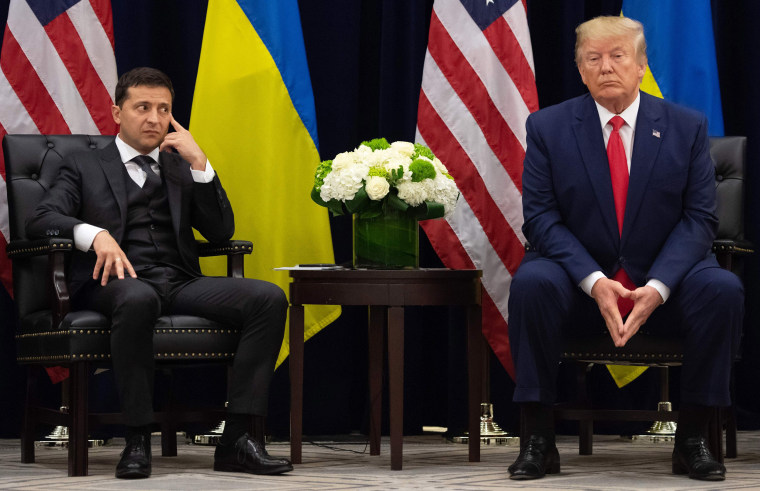 Image: President Donald Trump and Ukrainian President Volodymyr Zelensky looks on during a meeting in New York on the sidelines of the United Nations General Assembly