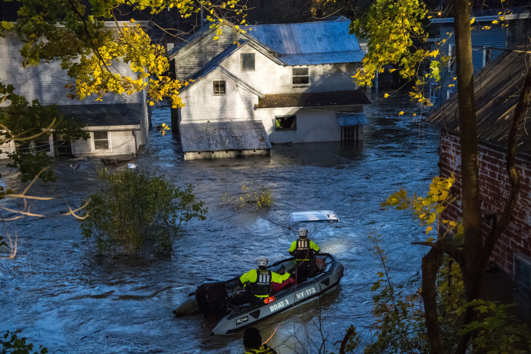 First responders in Dolgeville, N.Y., on Nov. 1, 2019, after a series of storms swept much of the eastern part of the country.