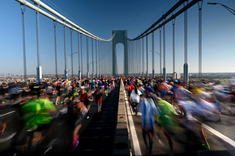 Image: Runners cross the Verrazzano-Narrows Bridge during the New York City Marathon on Nov. 3, 2019.