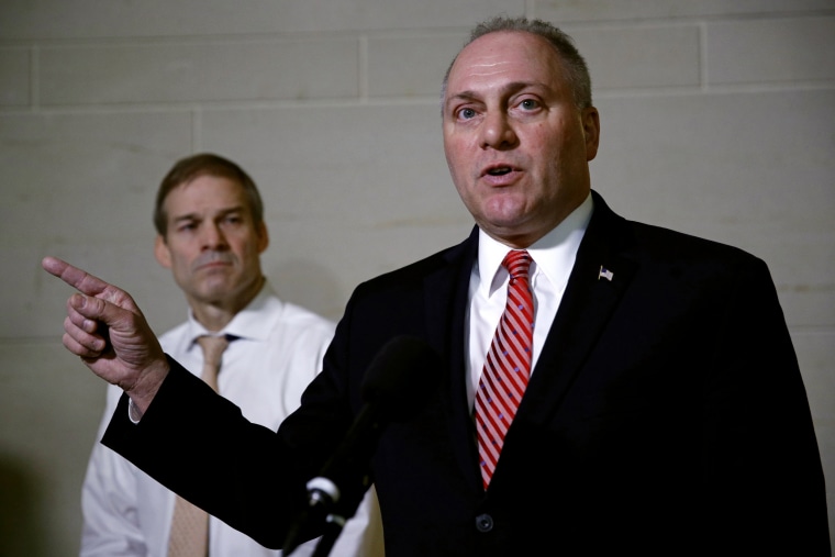 Image: House Minority Whip Steve Scalise speaks with the media in the Capitol on Oct. 29, 2019.