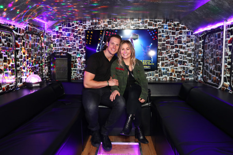 Shawn Johnson, right, and husband Andrew East